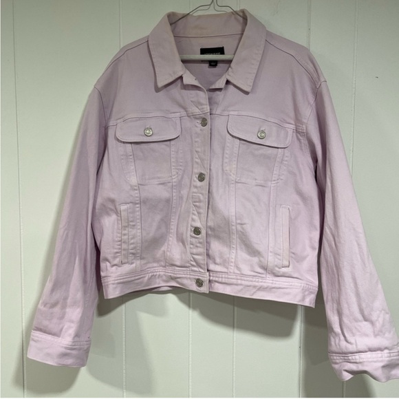 J Crew Lavender Cropped Denim Jacket Womens Large Spring Easter romantic - Picture 6 of 6